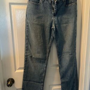 Medium Blue Straight Leg Jeans with Faded Detailing